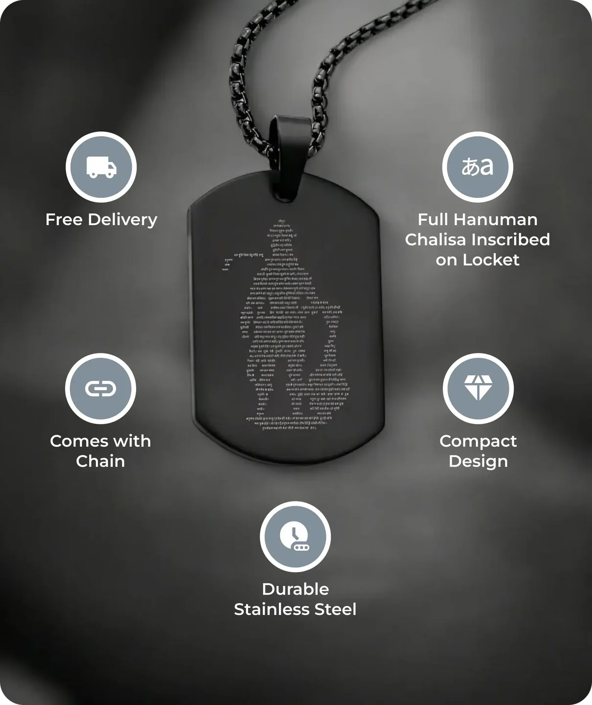 Black Hanuman Chalisha Pendant with Chain